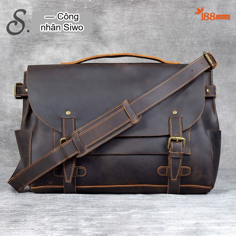 Túi Đeo Chéo Nam Da Bò Túi Messenger Túi Xách Tay Laptop Cổ Điển Màu Nâu