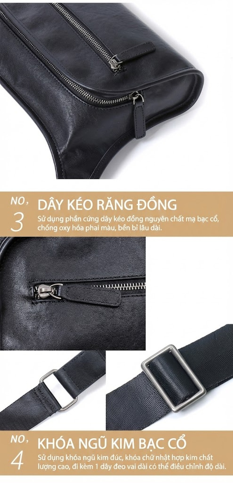 Túi Đeo Chéo Nam Da Bò Túi Ngực Da Thật Thời Trang chi tiết 15