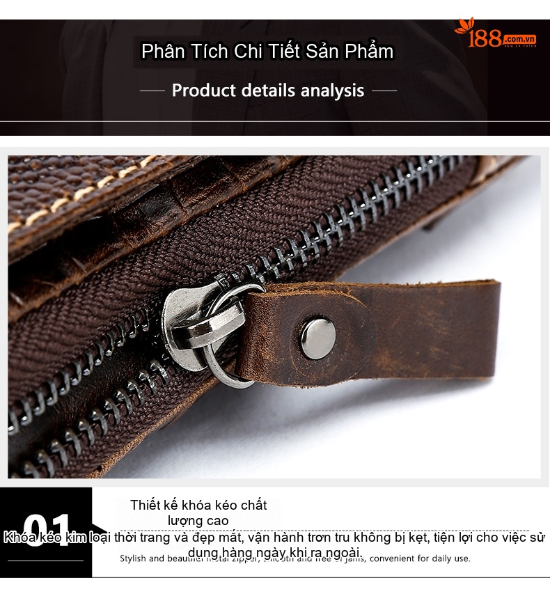 Túi Đeo Chéo Nam Da Bò Vân Cá Sấu Nắp Gập Đựng Tài Liệu Màu Nâu, Đen chi tiết 9