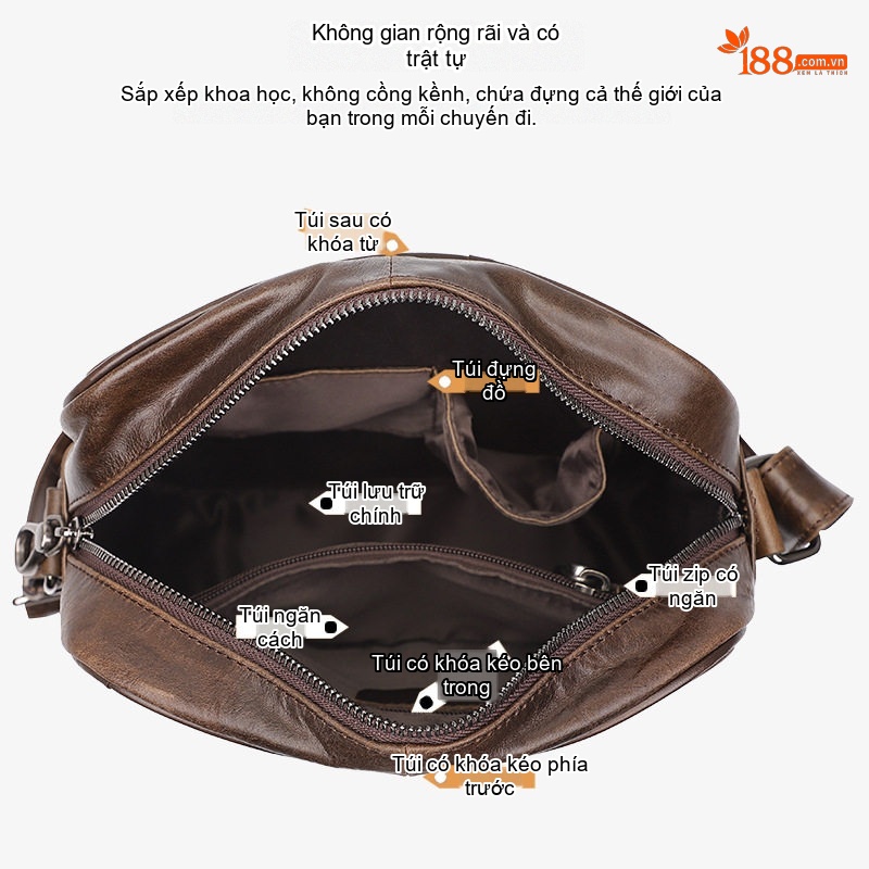 Túi Đeo Chéo Nam Da Bò Vintage Cao Cấp Màu Nâu