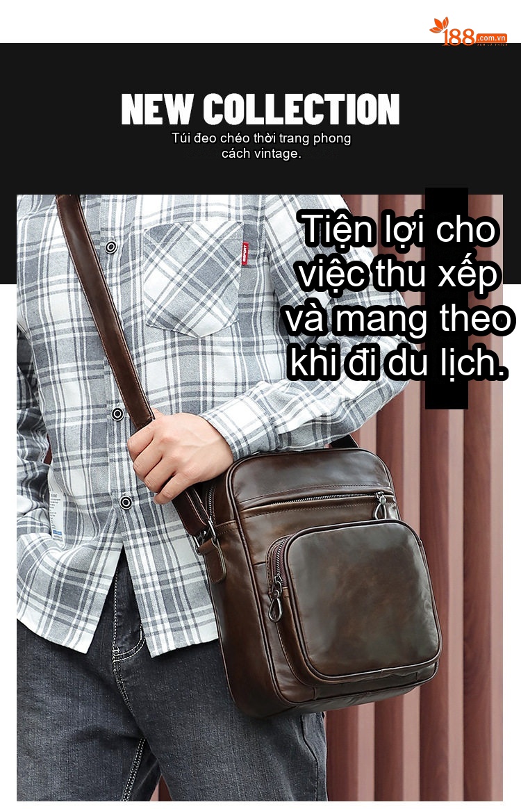 Túi Đeo Chéo Nam Da Bò Vintage Cao Cấp Màu Nâu chi tiết 2