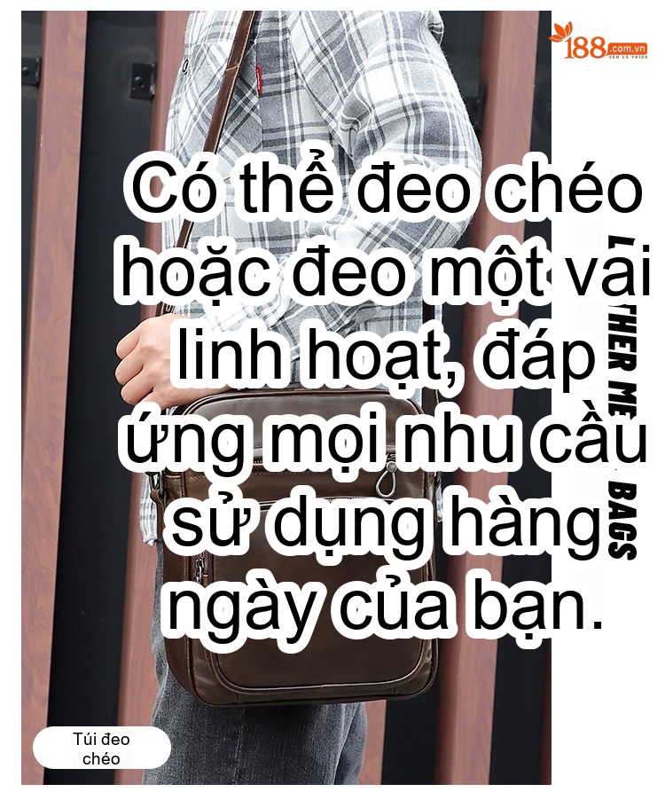Túi Đeo Chéo Nam Da Bò Vintage Cao Cấp Màu Nâu chi tiết 3