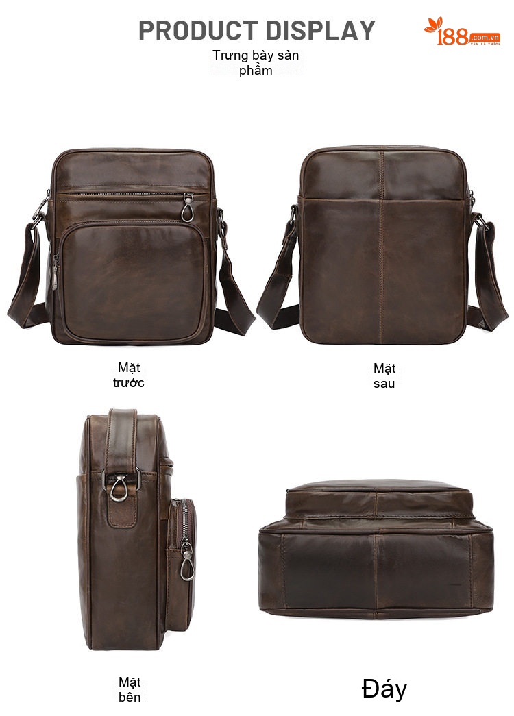 Túi Đeo Chéo Nam Da Bò Vintage Cao Cấp Màu Nâu chi tiết 9