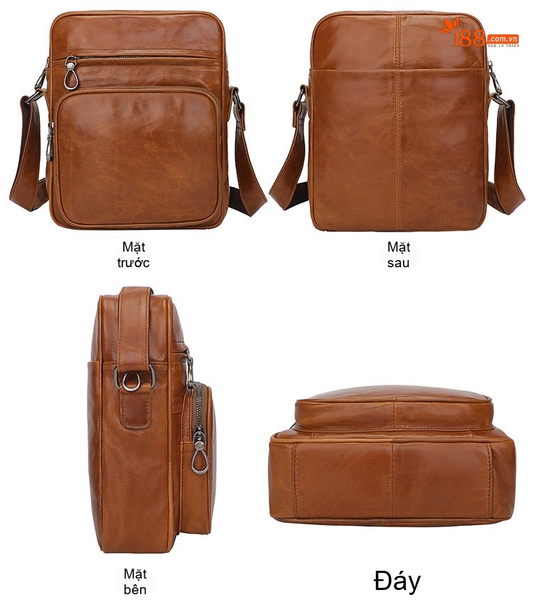 Túi Đeo Chéo Nam Da Bò Vintage Cao Cấp Màu Nâu chi tiết 10