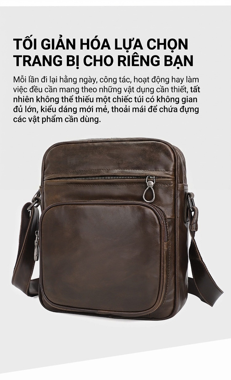 Túi Đeo Chéo Nam Da Bò Vintage Cao Cấp Màu Nâu chi tiết 5