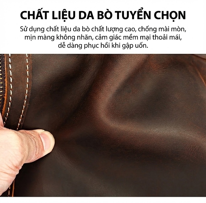 Túi Đeo Chéo Nam Da Bò Vintage Đựng Laptop 13 Inch Màu Nâu chi tiết 13