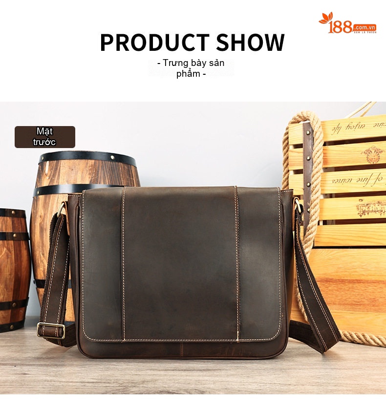 Túi Đeo Chéo Nam Da Bò Vintage Đựng Laptop 13 Inch Màu Nâu chi tiết 17