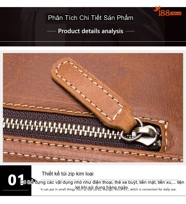 Túi Đeo Chéo Nam Da Bò Vintage Dung Tích Lớn Màu Nâu chi tiết 13