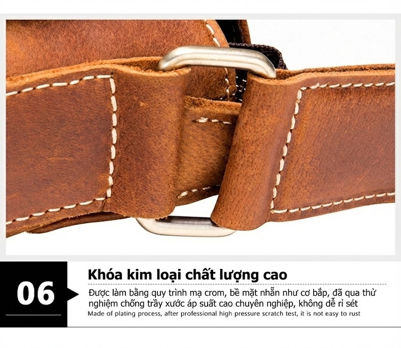 Túi Đeo Chéo Nam Da Bò Vintage Dung Tích Lớn Màu Nâu chi tiết 18