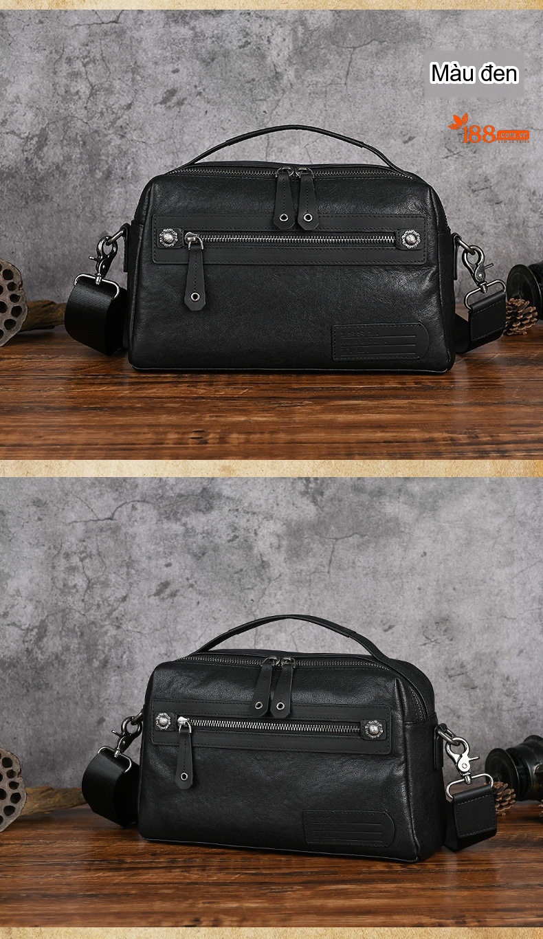 Túi Đeo Chéo Nam Da Bò Vintage Retro Màu Đen, Nâu chi tiết 10