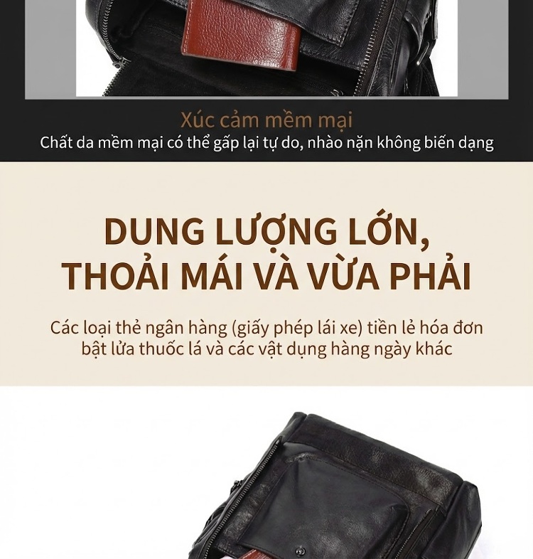 Túi Đeo Chéo Nam Da Bò Vintage Thời Trang Màu Nâu, Đen chi tiết 14