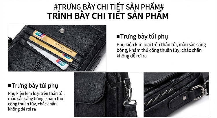 Túi Đeo Chéo Nam Da Bò Vintage Thời Trang Màu Nâu, Đen chi tiết 7