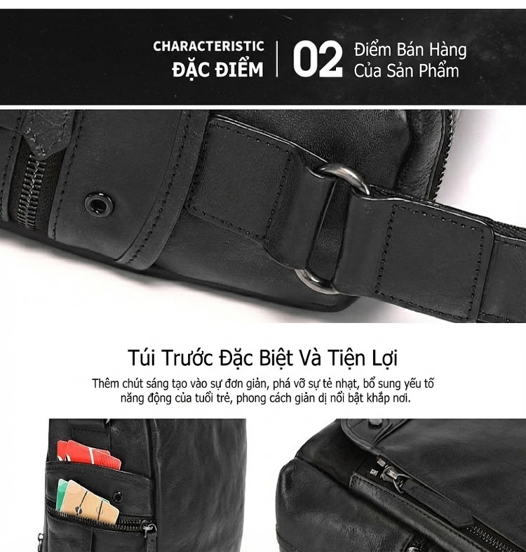 Túi Đeo Chéo Nam Da Bò Vintage Thời Trang Màu Nâu, Đen chi tiết 17
