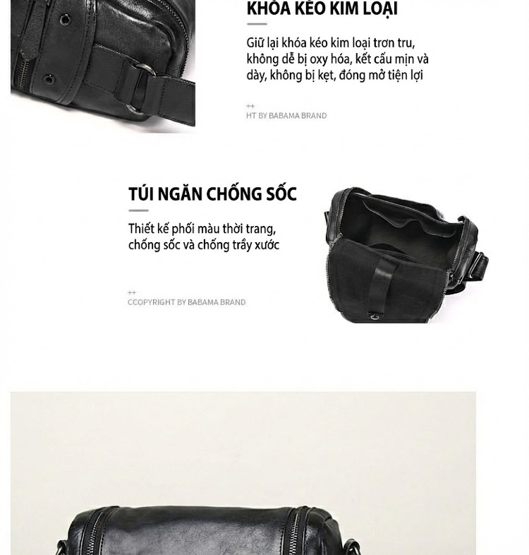 Túi Đeo Chéo Nam Da Bò Vintage Thời Trang Màu Nâu, Đen chi tiết 4
