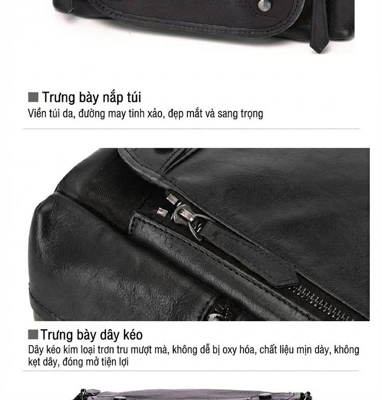 Túi Đeo Chéo Nam Da Bò Vintage Thời Trang Màu Nâu, Đen chi tiết 8