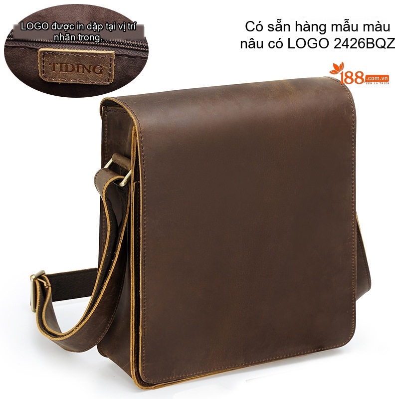 Túi Đeo Chéo Nam Da Bò Vintage Thời Trang, Túi Đựng Ipad, Túi Đeo Vai Thường Ngày, Túi Da Bò Lớn Màu Nâu