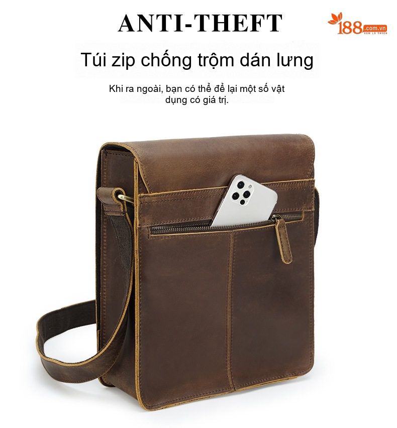 Túi Đeo Chéo Nam Da Bò Vintage Thời Trang, Túi Đựng Ipad, Túi Đeo Vai Thường Ngày, Túi Da Bò Lớn Màu Nâu chi tiết 10