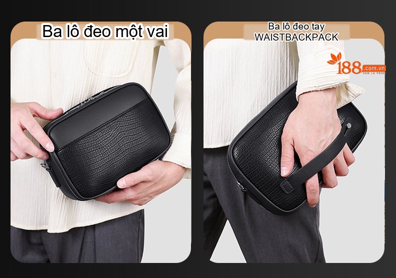Túi Đeo Chéo Nam Da Mờ Nhiều Ngăn Khóa Kéo Đôi Đa Năng Màu Đen, Nâu chi tiết 3