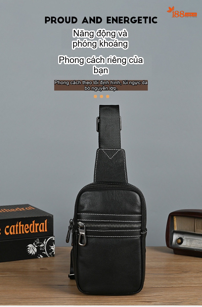 Túi Đeo Chéo Nam Da Thật Cao Cấp, Chống Nước, Thời Trang, Đa Năng Màu Đen chi tiết 9