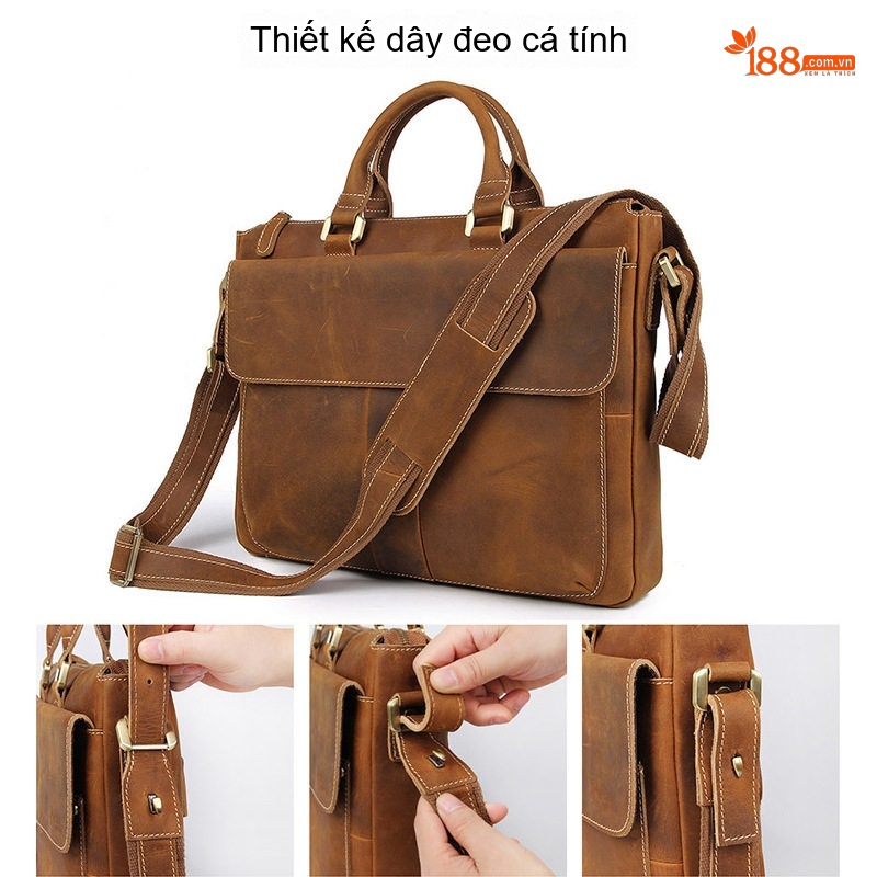 Túi Đeo Chéo Nam Da Thật Công Sở Đi Làm Đi Chơi Khâu Viền Màu Nâu