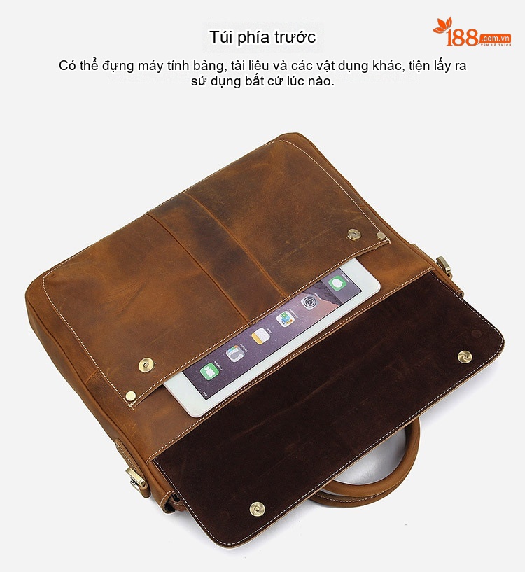 Túi Đeo Chéo Nam Da Thật Công Sở Đi Làm Đi Chơi Khâu Viền Màu Nâu chi tiết 9