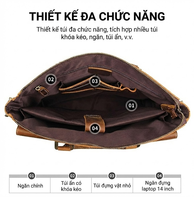 Túi Đeo Chéo Nam Da Thật Công Sở Đi Làm Đi Chơi Khâu Viền Màu Nâu chi tiết 10