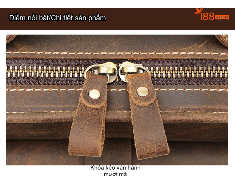 Túi Đeo Chéo Nam Da Thật Da Bò Lớp Đầu Tiên Sức Chứa Lớn Màu Nâu Đậm, Nâu Vàng chi tiết 18
