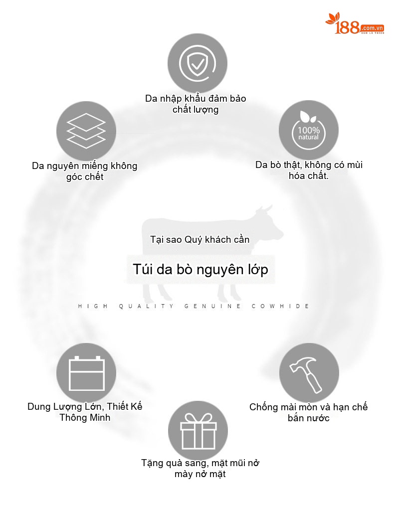 Túi Đeo Chéo Nam Da Thật Da Bò Lớp Đầu Tiên Sức Chứa Lớn Màu Nâu Đậm, Nâu Vàng chi tiết 2