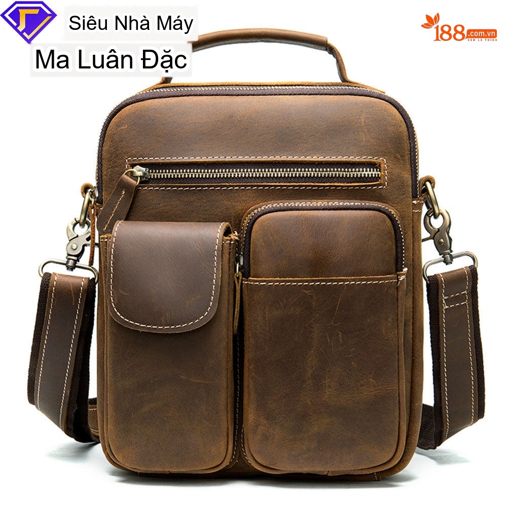 Túi Đeo Chéo Nam Da Thật Da Bò Sức Chứa Lớn Màu Nâu, Đen
