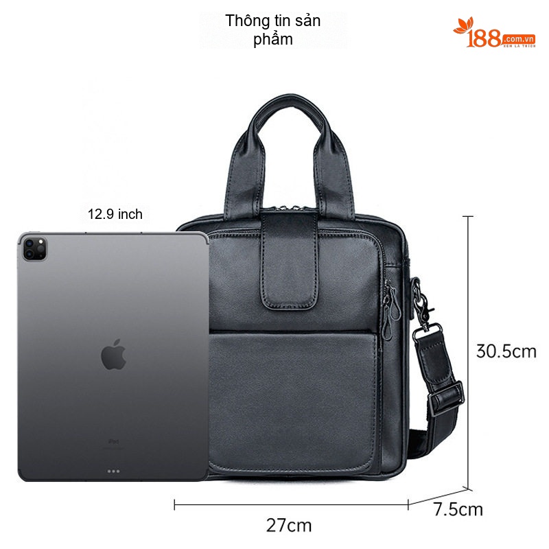Túi Đeo Chéo Nam Da Thật Dáng Đứng Công Sở Lớn Màu Đen