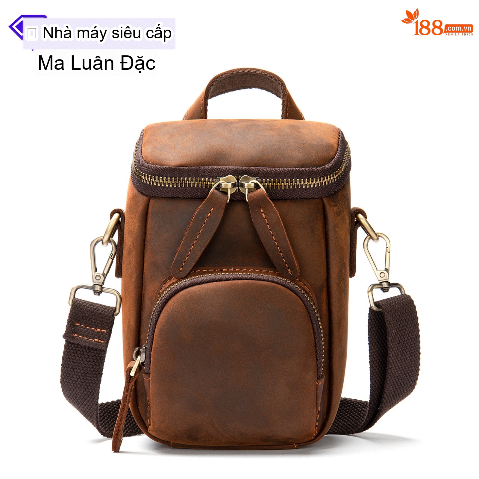 Túi Đeo Chéo Nam Da Thật Dáng Đứng Dung Tích Lớn Da Mộc Màu Nâu