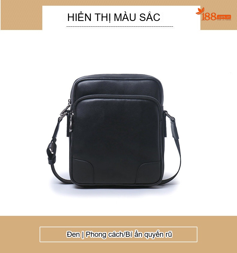 Túi Đeo Chéo Nam Da Thật Dáng Đứng Phong Cách Doanh Nhân Màu Đen chi tiết 11