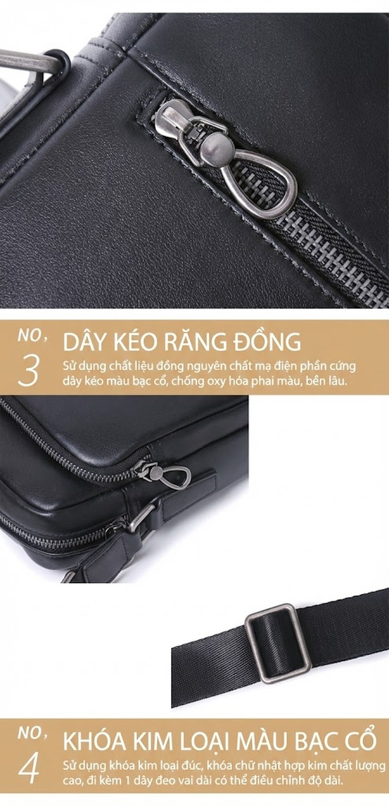 Túi Đeo Chéo Nam Da Thật Dáng Đứng Phong Cách Doanh Nhân Màu Đen chi tiết 14