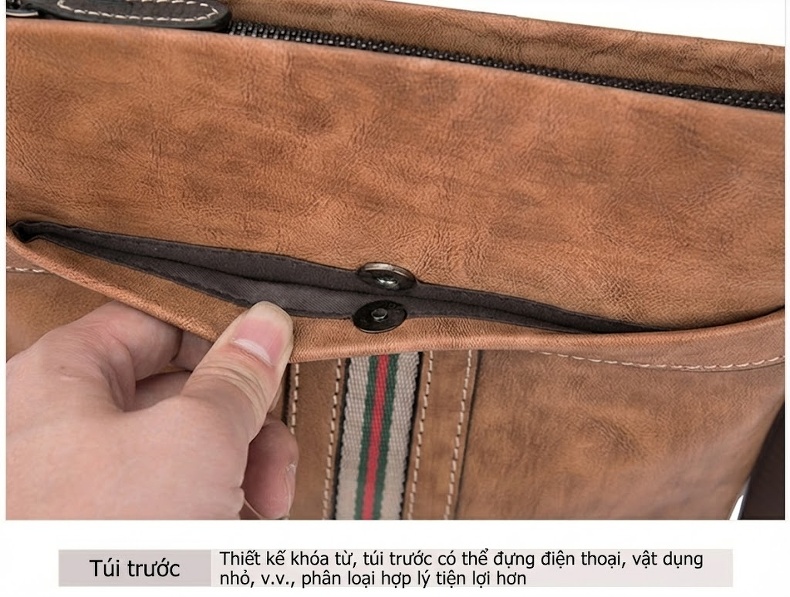 Túi Đeo Chéo Nam Da Thật Dáng Đứng Retro Túi Đeo Vai Nam Phong Cách Doanh Nhân Màu Nâu, Xanh Đen chi tiết 18
