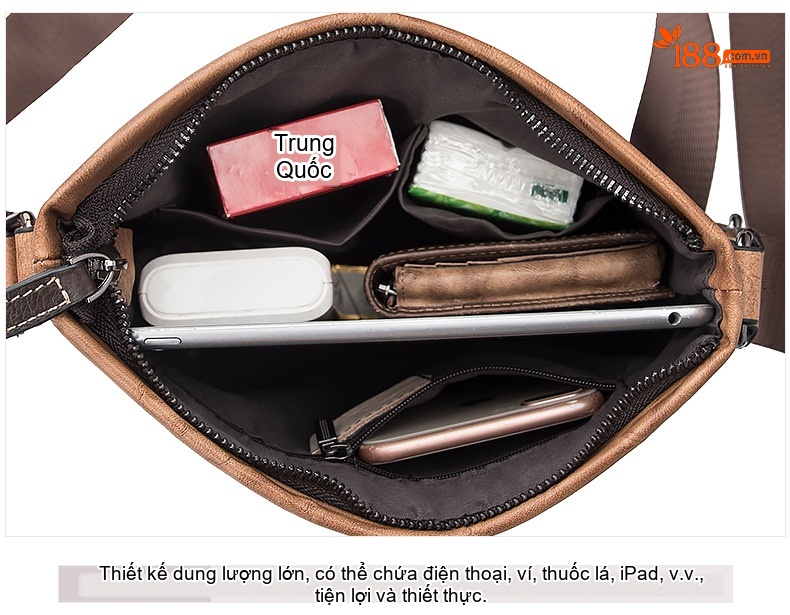 Túi Đeo Chéo Nam Da Thật Dáng Đứng Retro Túi Đeo Vai Nam Phong Cách Doanh Nhân Màu Nâu, Xanh Đen chi tiết 22
