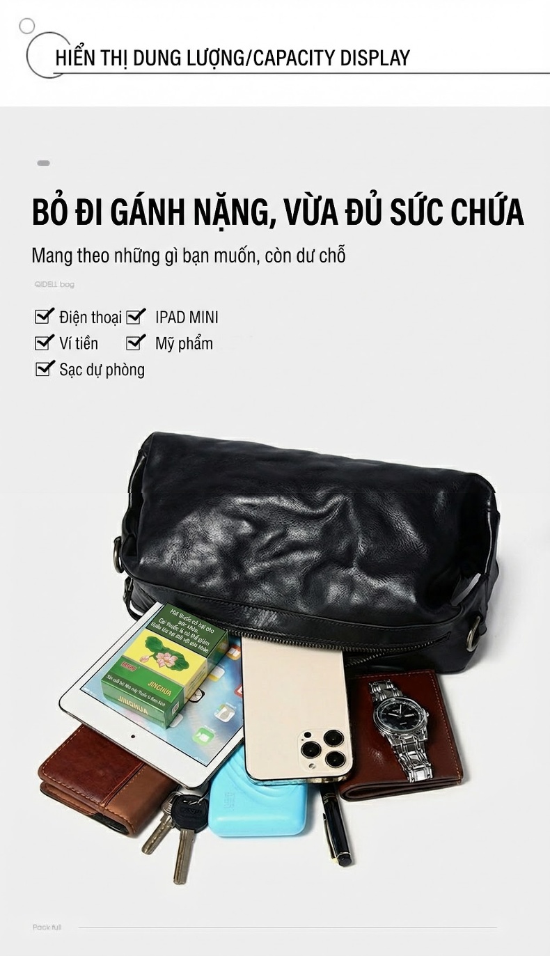Túi Đeo Chéo Nam Da Thật Đầu Lớp Thực Vật Túi Đeo Vai Nam Kiểu Dáng Công Sở Màu Đen chi tiết 19