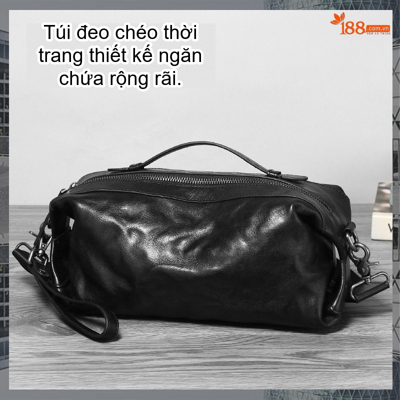 Túi Đeo Chéo Nam Da Thật Đầu Lớp Thực Vật Túi Đeo Vai Nam Kiểu Dáng Công Sở Màu Đen