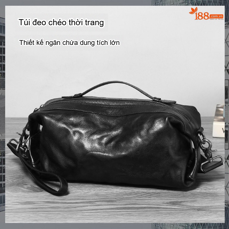 Túi Đeo Chéo Nam Da Thật Đầu Lớp Thực Vật Túi Đeo Vai Nam Kiểu Dáng Công Sở Màu Đen chi tiết 3