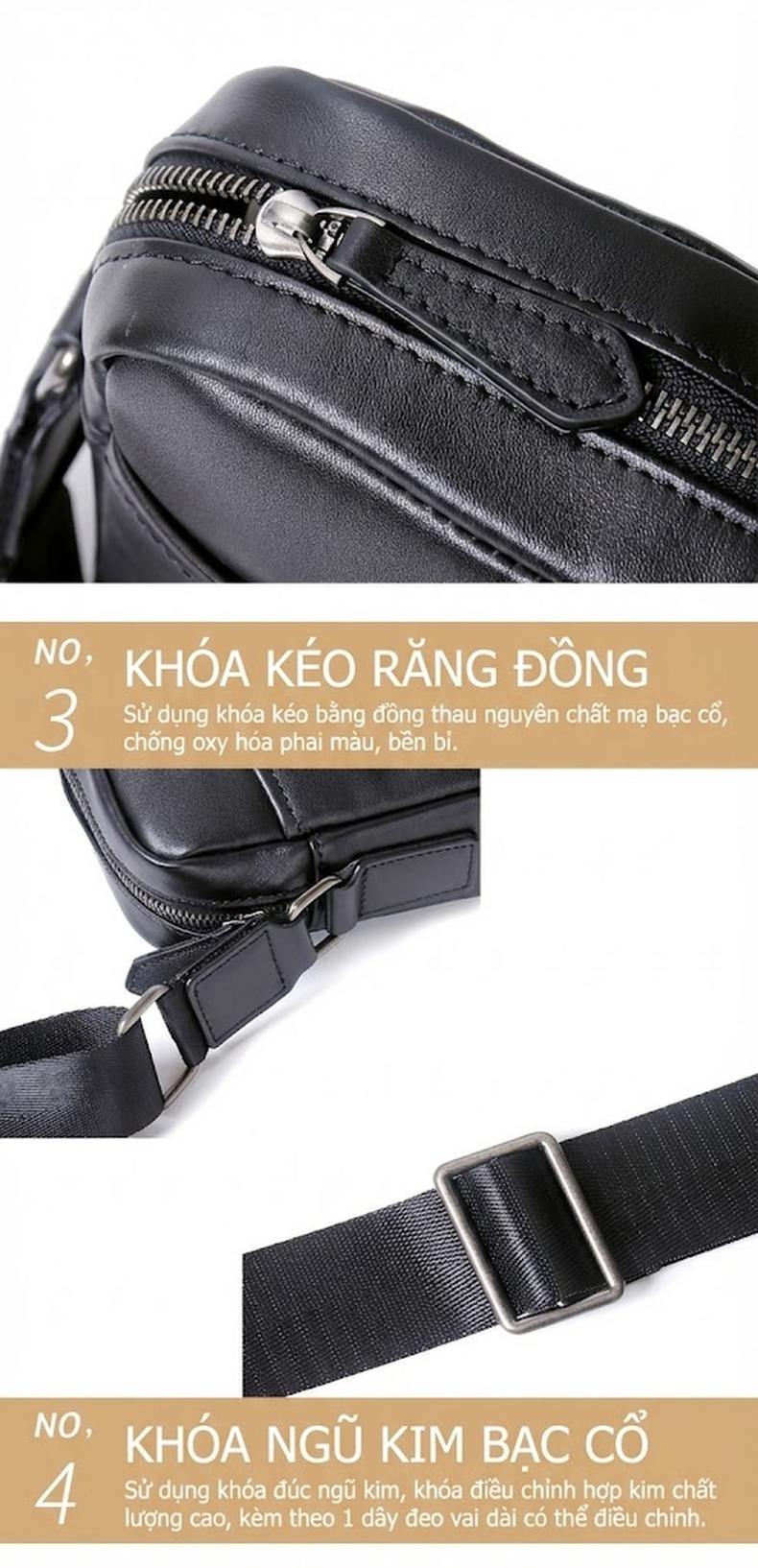 Túi Đeo Chéo Nam Da Thật Đơn Giản Phong Cách Hàn Quốc Màu Đen chi tiết 15