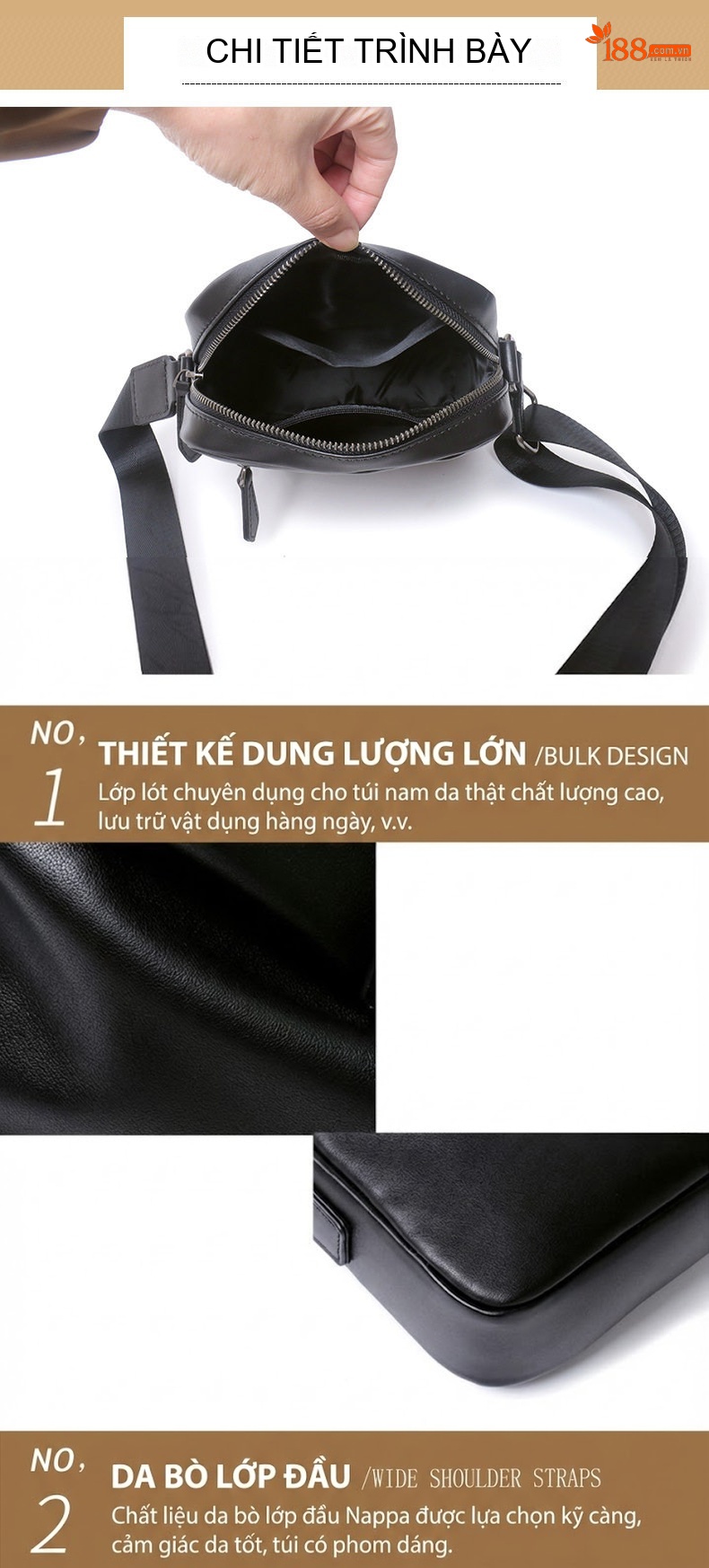 Túi Đeo Chéo Nam Da Thật Đơn Giản Phong Cách Hàn Quốc Màu Đen chi tiết 14