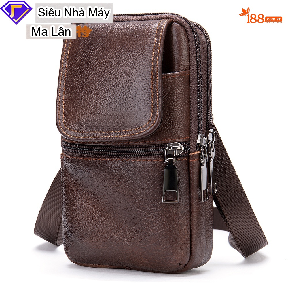 Túi Đeo Chéo Nam Da Thật Đựng Ipad Mini Phong Cách Casual Màu Nâu chi tiết 5