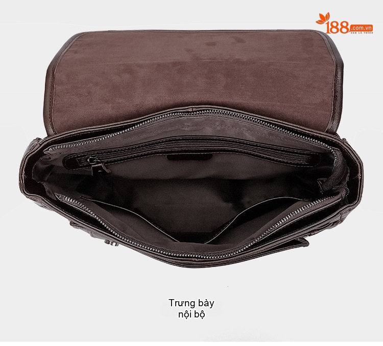 Túi Đeo Chéo Nam Da Thật Đựng Laptop Phong Cách Tối Giản Màu Nâu chi tiết 7
