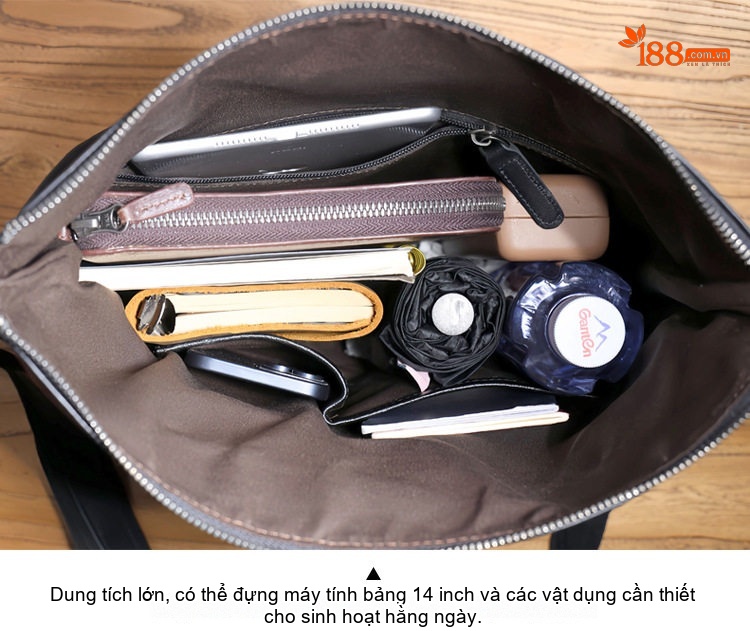 Túi Đeo Chéo Nam Da Thật Đựng Tài Liệu Thiết Kế Lớn Màu Nâu, Đen chi tiết 11