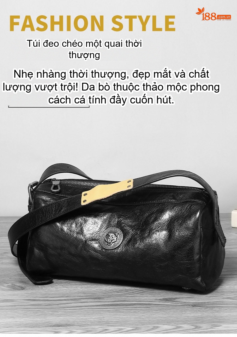 Túi Đeo Chéo Nam Da Thật Dung Tích Lớn Đựng Tài Liệu Màu Đen chi tiết 1