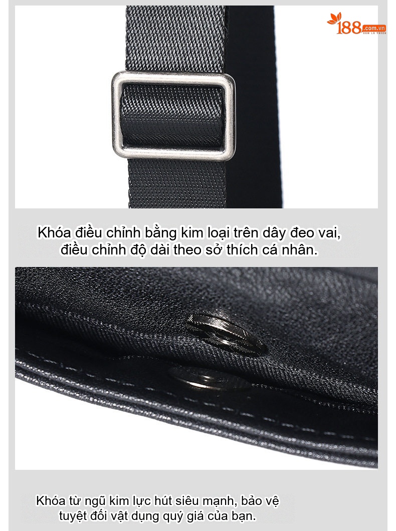 Túi Đeo Chéo Nam Da Thật Đựng Vừa Ipad Kiểu Dáng Vuông Màu Đen chi tiết 26