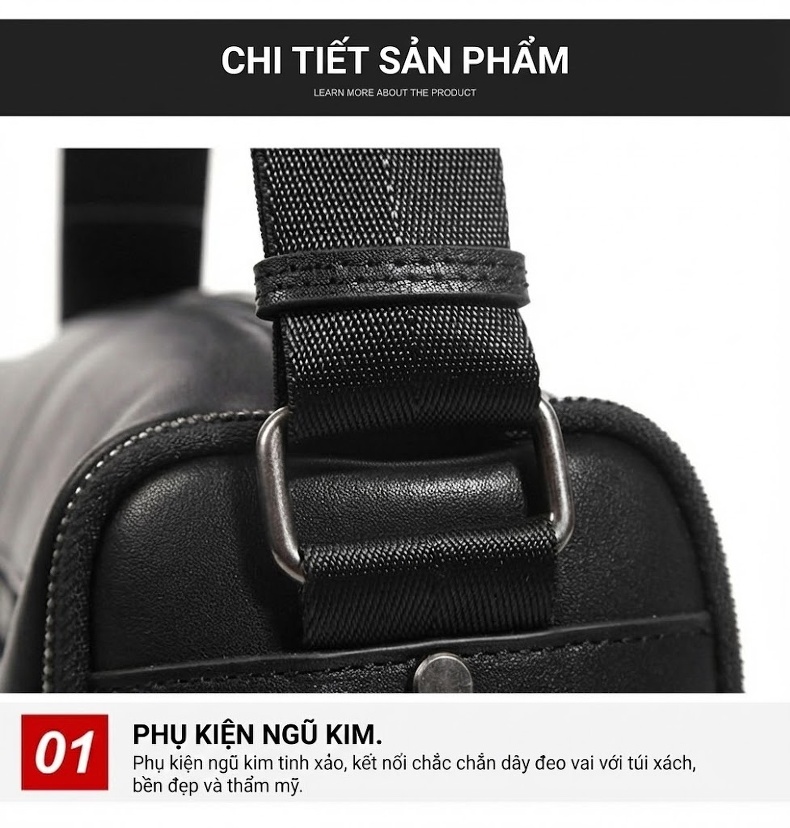 Túi Đeo Chéo Nam Da Thật Hình Trụ Công Sở Màu Đen chi tiết 18