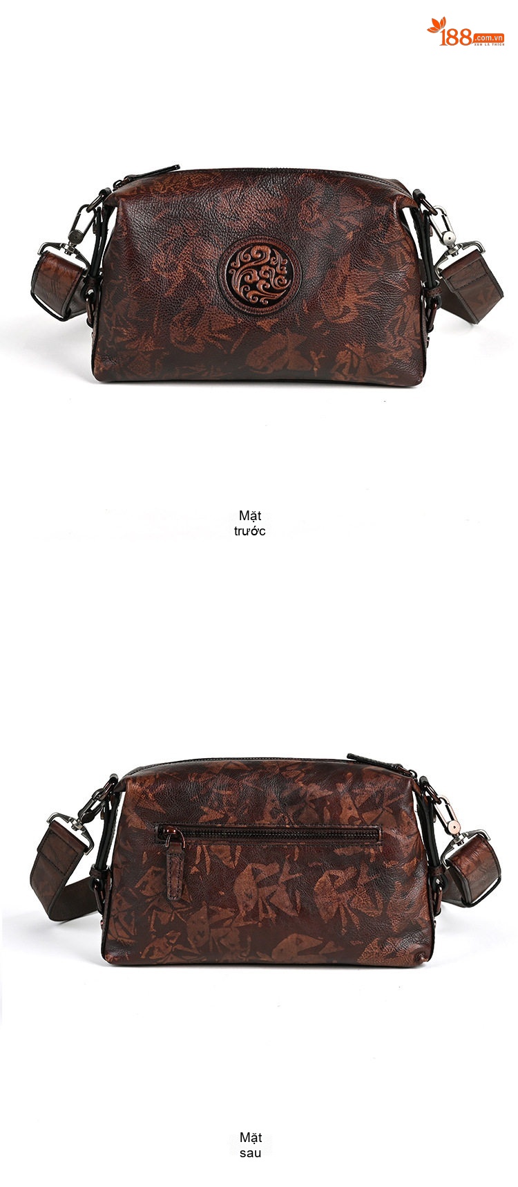 Túi Đeo Chéo Nam Da Thật Họa Tiết Vintage Cao Cấp Màu Nâu Đậm, Nâu Vàng chi tiết 9