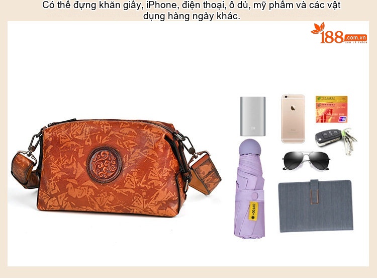 Túi Đeo Chéo Nam Da Thật Họa Tiết Vintage Cao Cấp Màu Nâu Đậm, Nâu Vàng chi tiết 12