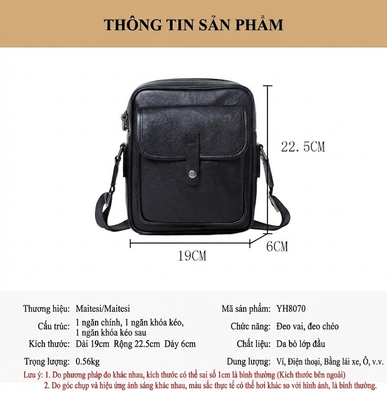 Túi Đeo Chéo Nam Da Thật Kiểu Dáng Hàn Quốc Công Sở Màu Đen chi tiết 8
