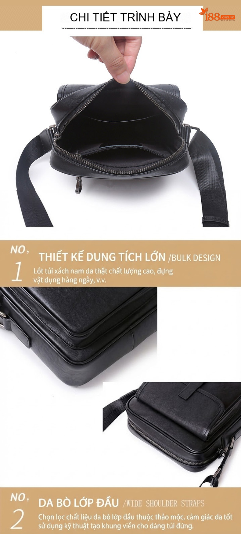 Túi Đeo Chéo Nam Da Thật Kiểu Dáng Hàn Quốc Công Sở Màu Đen chi tiết 13